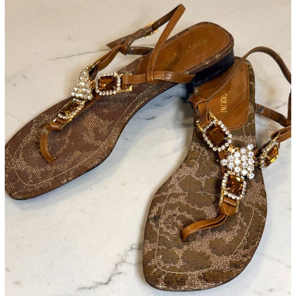 Enzo Angiolini LADIES ORANGE JEWELED LEATHER SANDALS SIZE 6.5